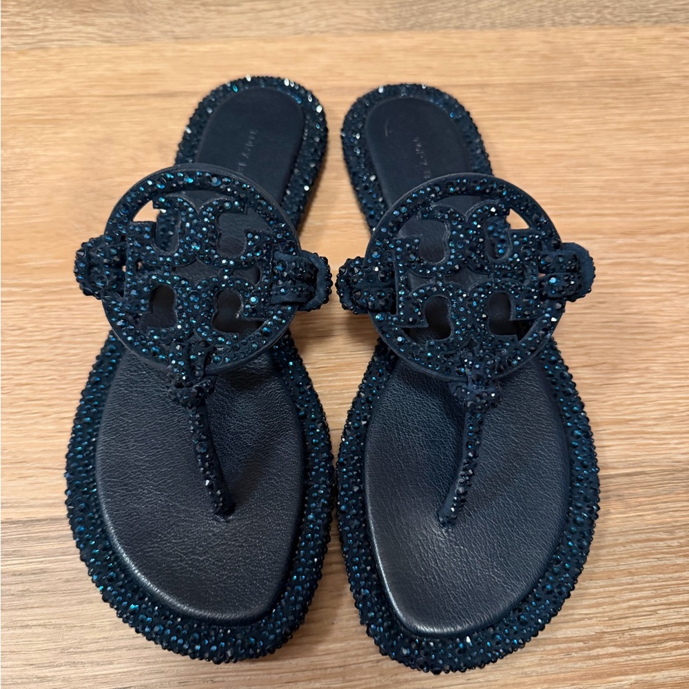 Tory Burch Navy Embellished Sandals